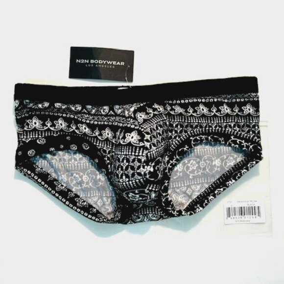 N2N Bodywear Size L Provence Micro Boxer Briefs/Trunks - Black/White - Batik - Picture 2 of 14